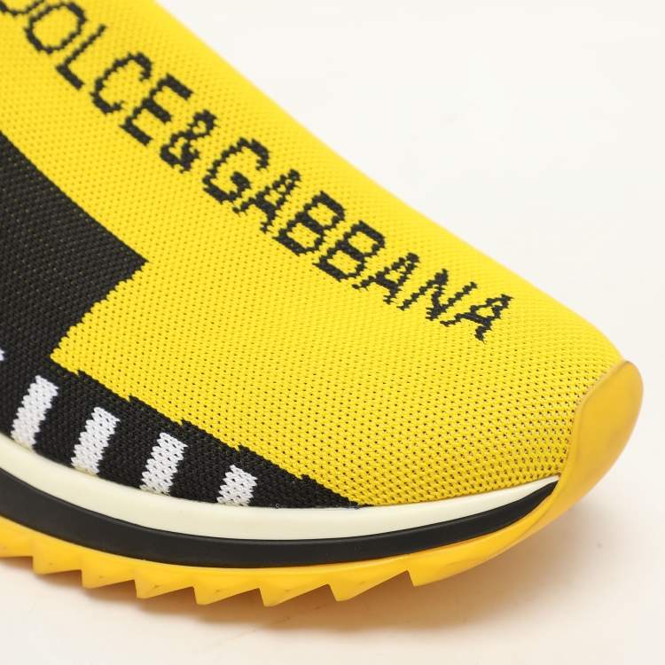 Pre Owned Dolce & Gabbana Yellow/Black Knit Fabric Logo Print Slip On Sneakers Size 40