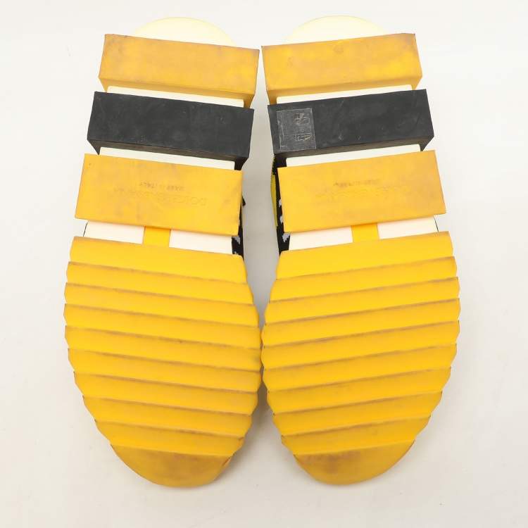 Pre Owned Dolce & Gabbana Yellow/Black Knit Fabric Logo Print Slip On Sneakers Size 40