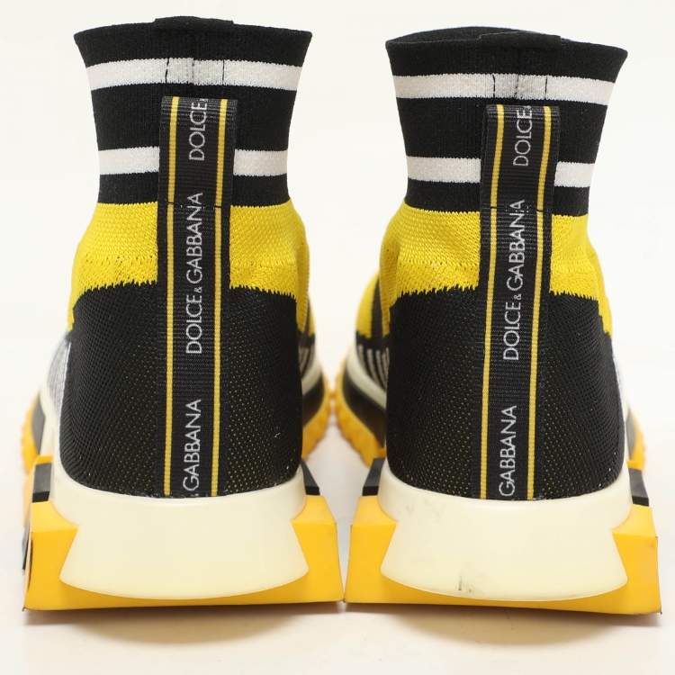 Pre Owned Dolce & Gabbana Yellow/Black Knit Fabric Logo Print Slip On Sneakers Size 40