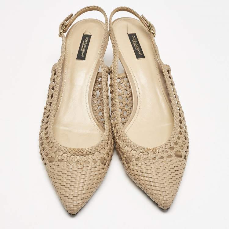 Pre Owned Dolce & Gabbana Beige Woven Leather Slingback Pumps Size 41
