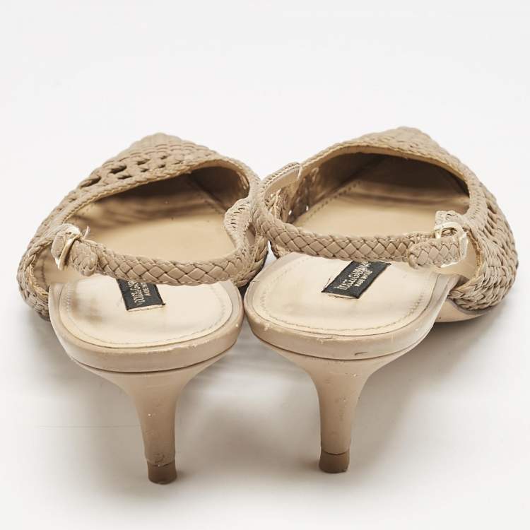 Pre Owned Dolce & Gabbana Beige Woven Leather Slingback Pumps Size 41