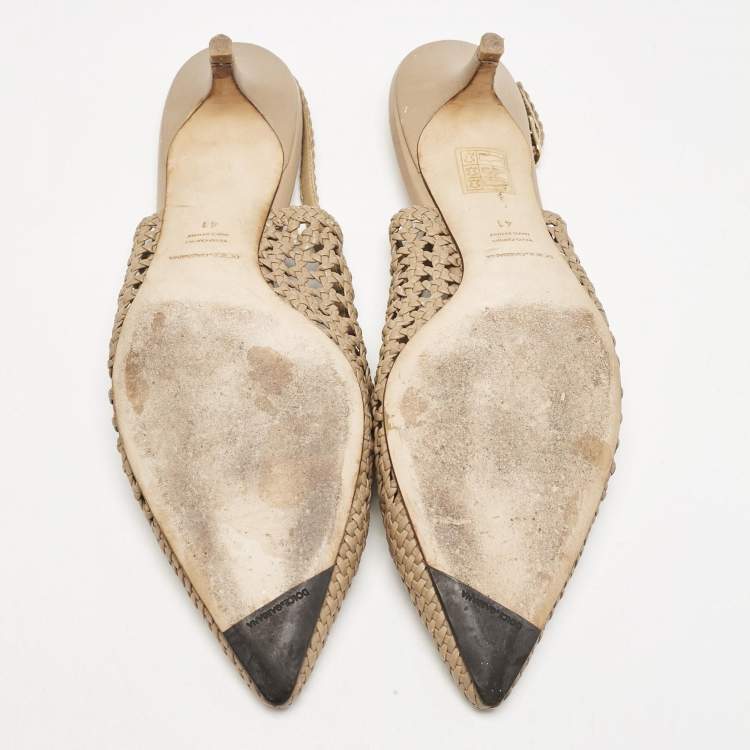 Pre Owned Dolce & Gabbana Beige Woven Leather Slingback Pumps Size 41