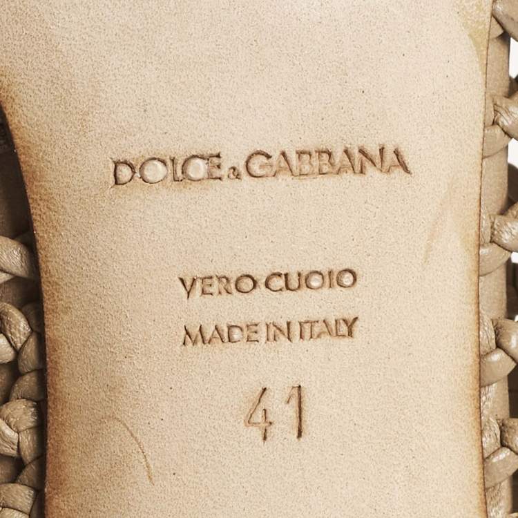 Pre Owned Dolce & Gabbana Beige Woven Leather Slingback Pumps Size 41