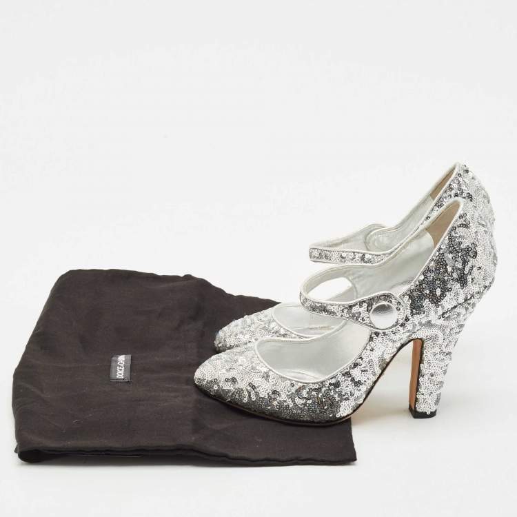 Pre Owned Dolce & Gabbana Silver Sequin Mary Jane Pumps Size 39