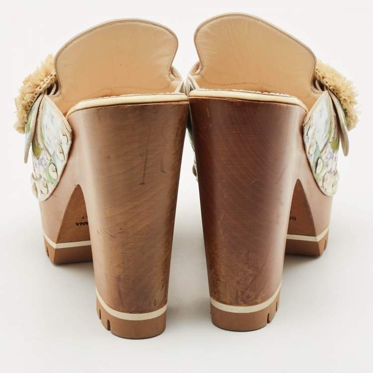 Pre Owned Dolce & Gabbana Multicolor Hydrangea Print Patent Leather Taormina Platform Clogs Size 39.5