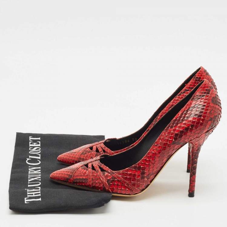 Pre Owned Dolce & Gabbana Red Python Pointed Toe Pumps Size 38