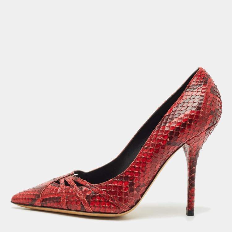 Pre Owned Dolce & Gabbana Red Python Pointed Toe Pumps Size 38