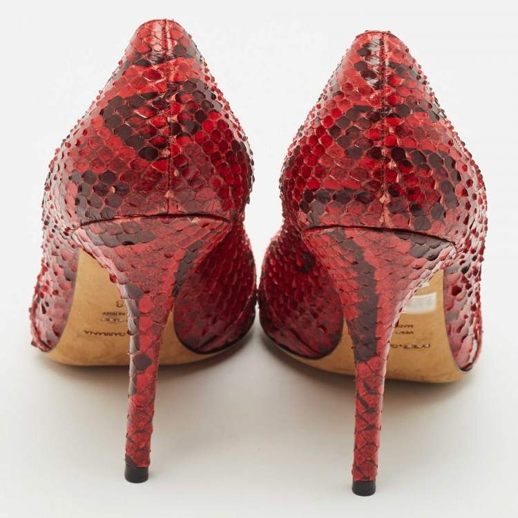 Pre Owned Dolce & Gabbana Red Python Pointed Toe Pumps Size 38