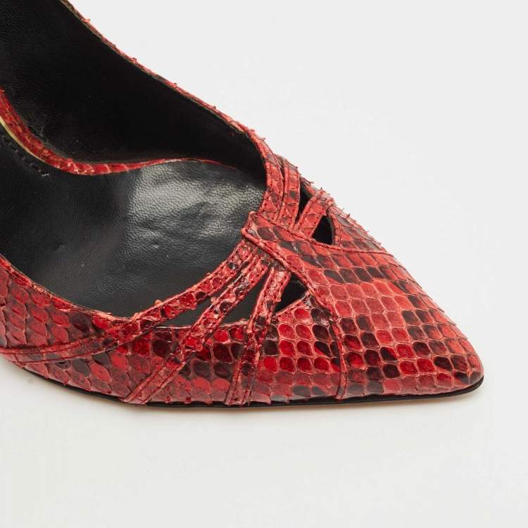Pre Owned Dolce & Gabbana Red Python Pointed Toe Pumps Size 38