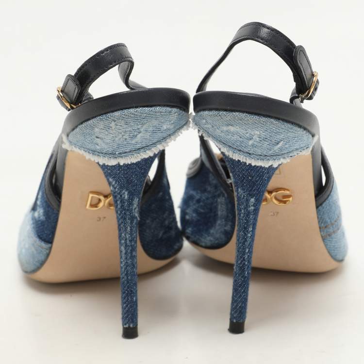 Pre Owned Dolce & Gabbana Blue Denim Devotion Slingback Pumps Size 37