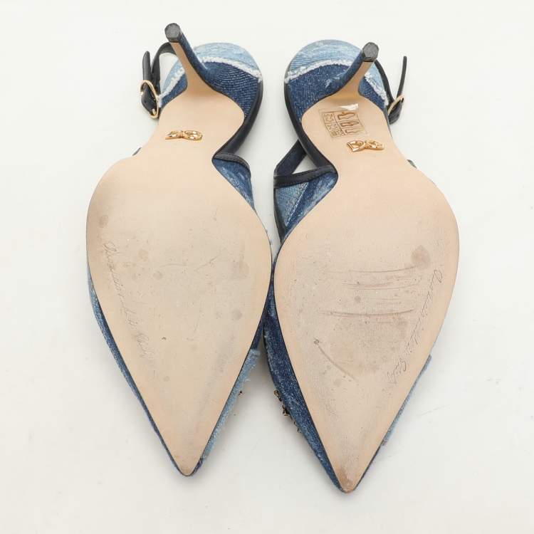 Pre Owned Dolce & Gabbana Blue Denim Devotion Slingback Pumps Size 37