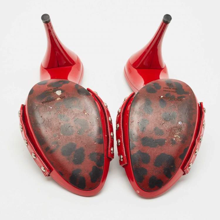 Pre Owned Dolce & Gabbana Red/Black Leopard Print Patent Leather Slide Sandals Size 39