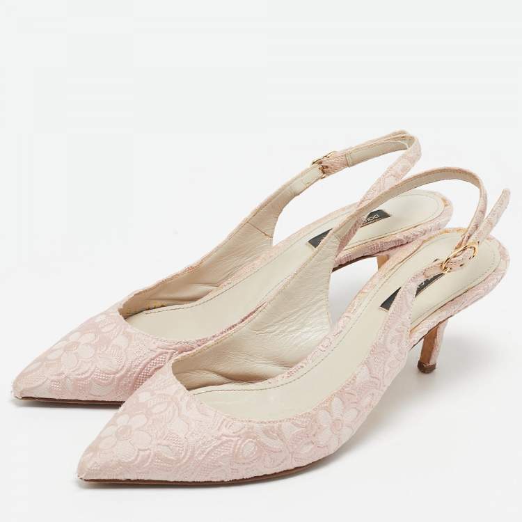 Pre Owned Dolce & Gabbana Pink Lurex Fabric Slingback Pumps Size 37.5