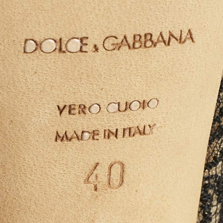 Pre Owned Dolce & Gabbana Black/Beige Lace and Satin Peep Toe Platform Pumps Size 40