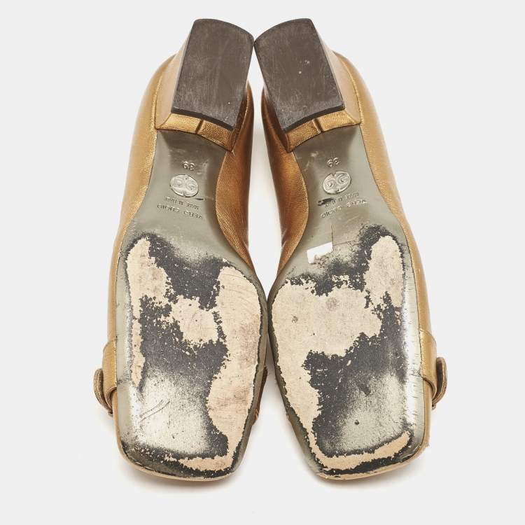 Pre Owned Dolce & Gabbana Metallic Gold Leather Block Heel Pumps Size 39