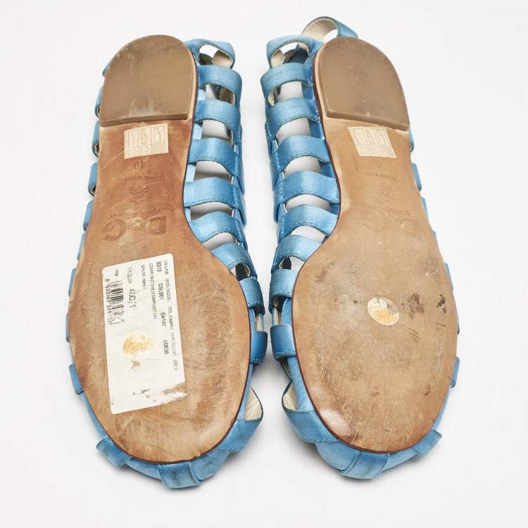 Pre Owned Dolce & Gabbana Blue Satin Ballet Flats Size 40