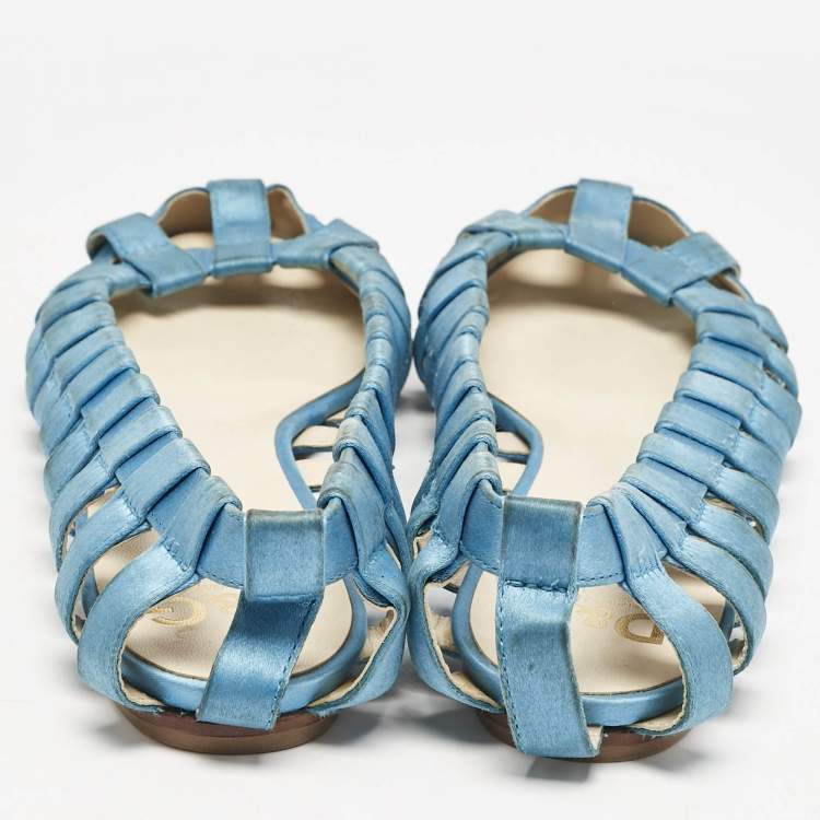 Pre Owned Dolce & Gabbana Blue Satin Ballet Flats Size 40