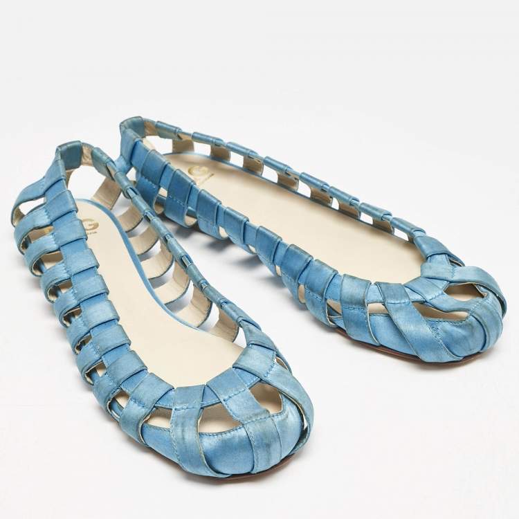 Pre Owned Dolce & Gabbana Blue Satin Ballet Flats Size 40