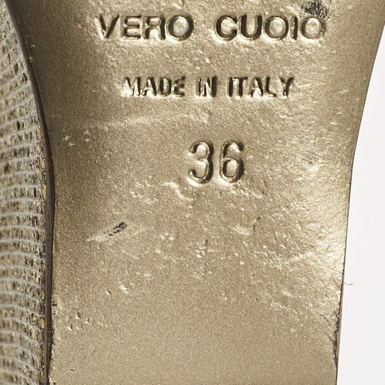Pre Owned Dolce & Gabbana Gold Glitter and Canvas Wedge Sandals Size 36