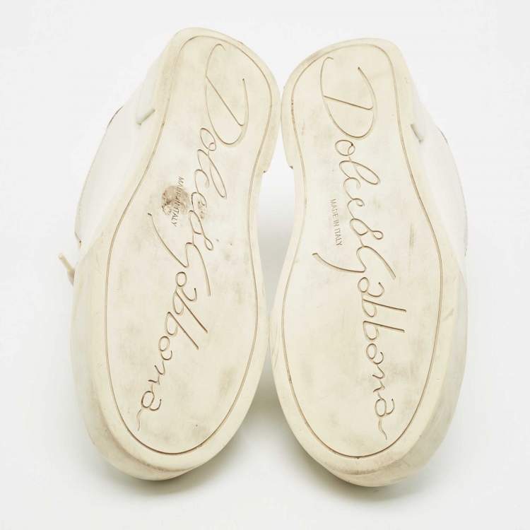 Pre Owned Dolce & Gabbana White Leather Pearl Embellished Portofino Sneakers Size 38