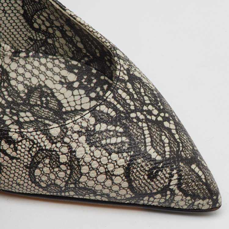 Pre Owned Dolce & Gabbana Black/Beige Leather Lace Printed Chantilly Pointed Toe Pumps Size 36