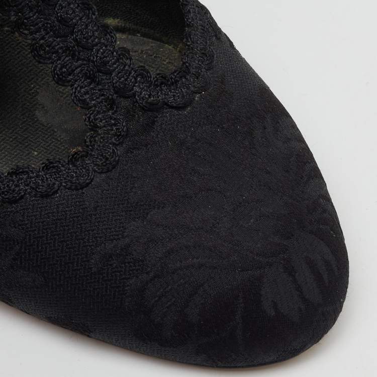 Pre Owned Dolce & Gabbana Black Brocade Fabric Sacred Heart T-Strap Pumps Size 37