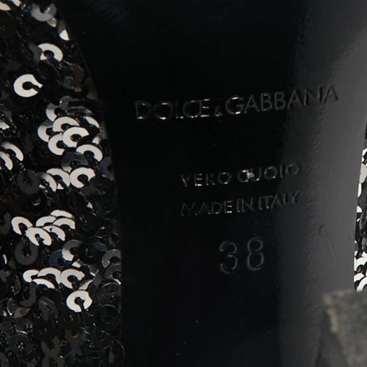 Pre Owned Dolce & Gabbana Black/Silver Sequin Platform Pumps Size 38