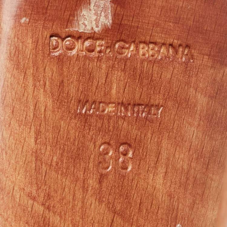 Pre Owned Dolce & Gabbana Black/White Leather and Canvas Wooden Slides Size 38