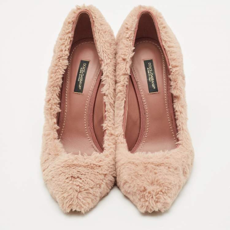 Pre Owned Dolce & Gabbana Old Rose Faux Fur Pumps Size 37.5