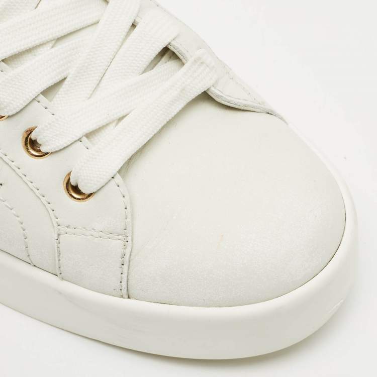 Pre Owned Dolce & Gabbana White Leather Portofino Embellished Low Top Sneakers Size 39.5
