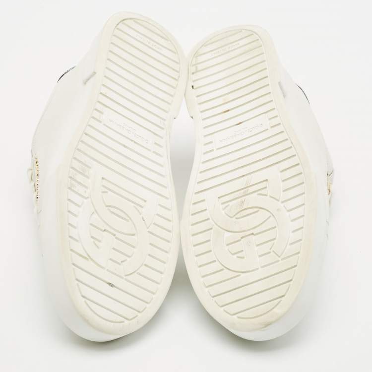 Pre Owned Dolce & Gabbana White Leather Portofino Embellished Low Top Sneakers Size 39.5