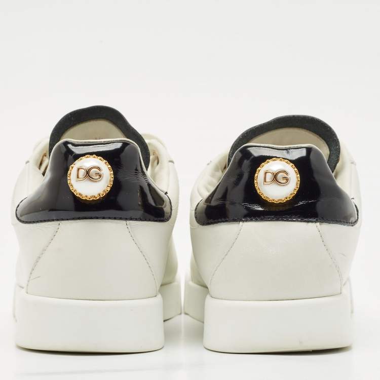 Pre Owned Dolce & Gabbana White Leather Portofino Embellished Low Top Sneakers Size 39.5
