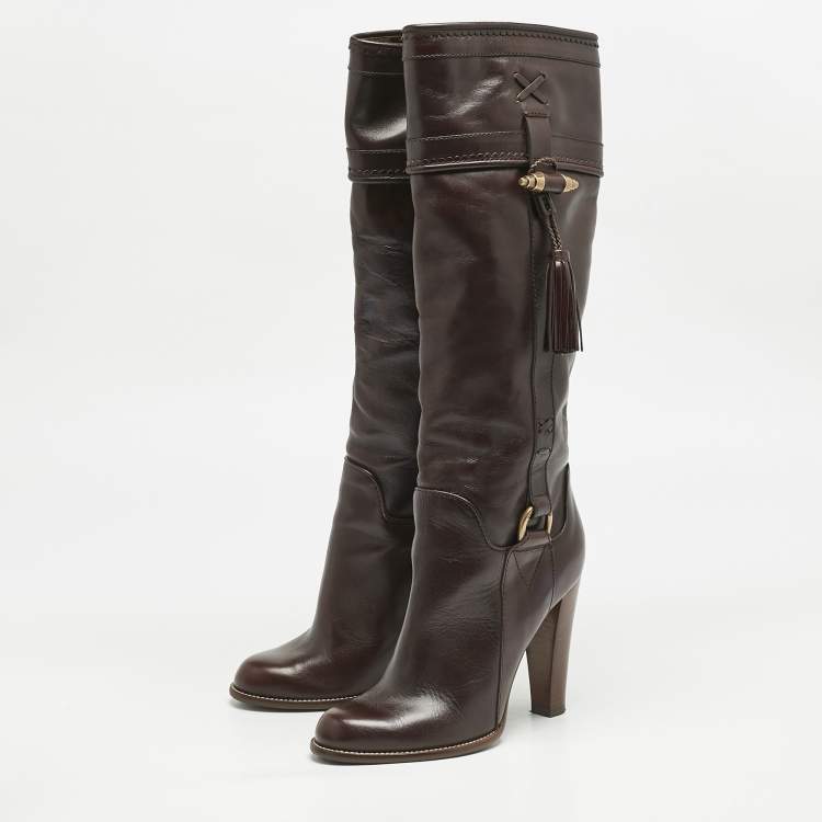 Pre Owned Dolce & Gabbana Brown Leather Knee Length Boots Size 39.5