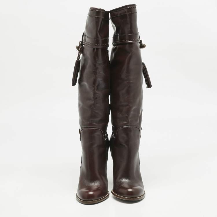 Pre Owned Dolce & Gabbana Brown Leather Knee Length Boots Size 39.5