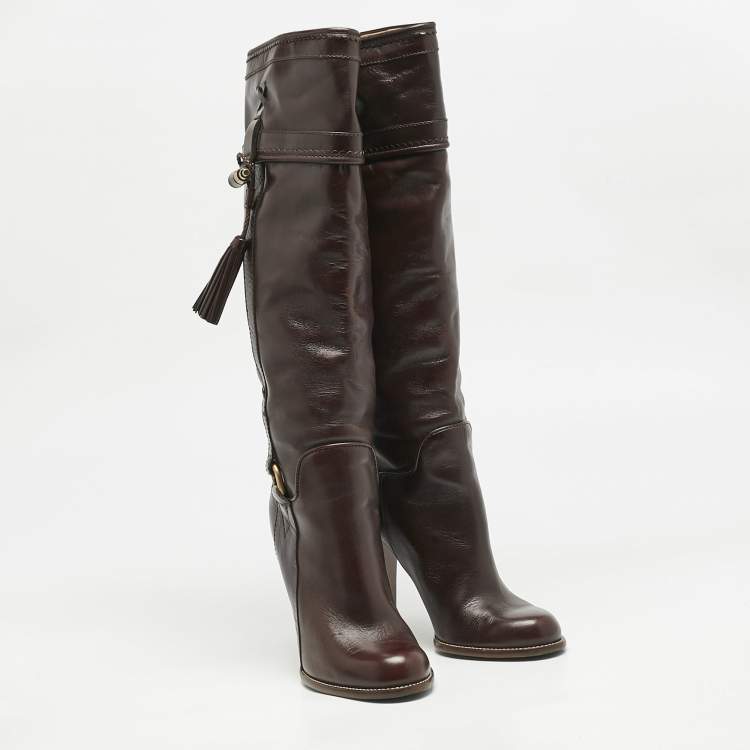 Pre Owned Dolce & Gabbana Brown Leather Knee Length Boots Size 39.5