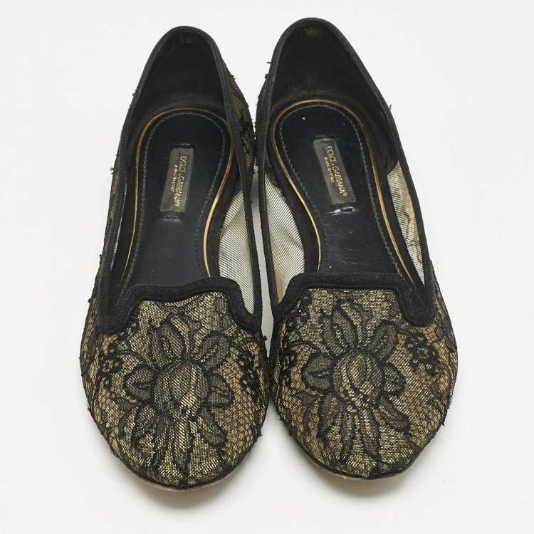 Pre Owned Dolce & Gabbana Black Lace Smoking Slippers Size 37.5