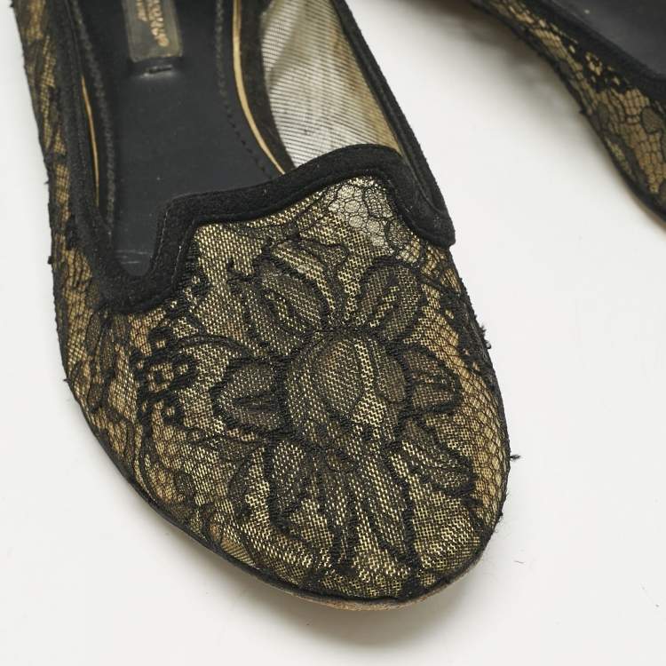 Pre Owned Dolce & Gabbana Black Lace Smoking Slippers Size 37.5
