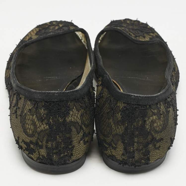 Pre Owned Dolce & Gabbana Black Lace Smoking Slippers Size 37.5