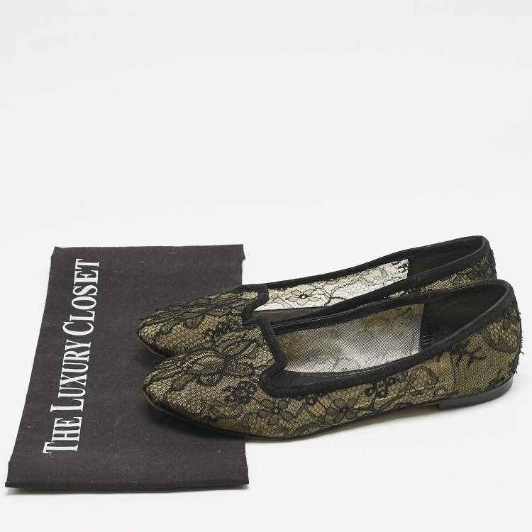 Pre Owned Dolce & Gabbana Black Lace Smoking Slippers Size 37.5