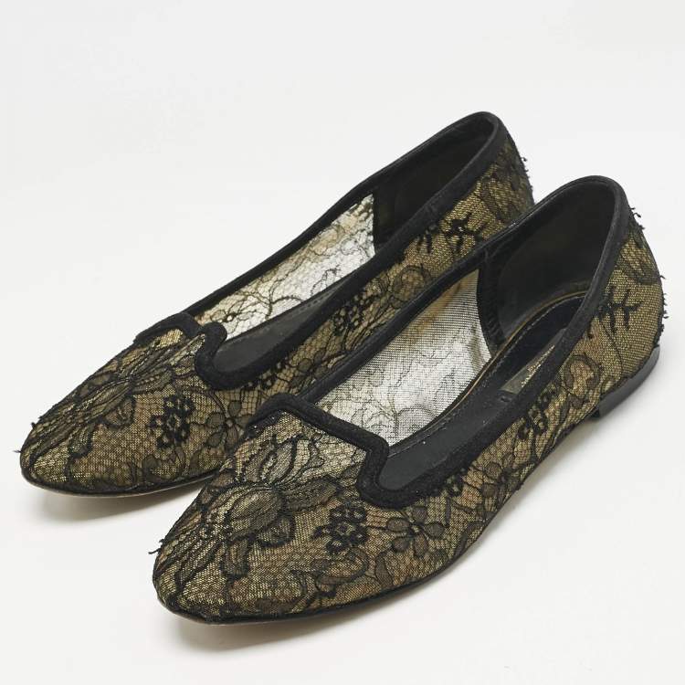 Pre Owned Dolce & Gabbana Black Lace Smoking Slippers Size 37.5