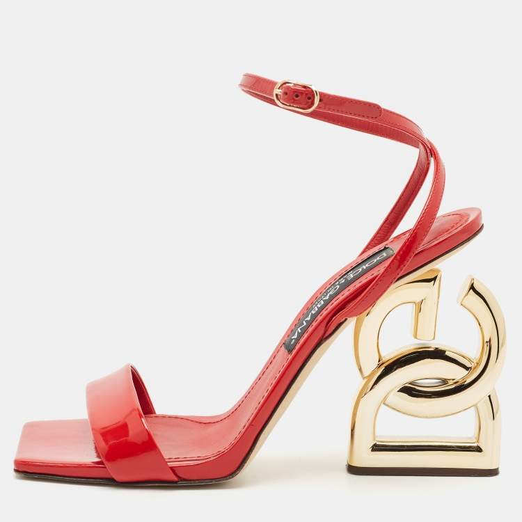 Pre Owned Dolce & Gabbana Red Leather Keira Ankle Strap Sandals Size 40