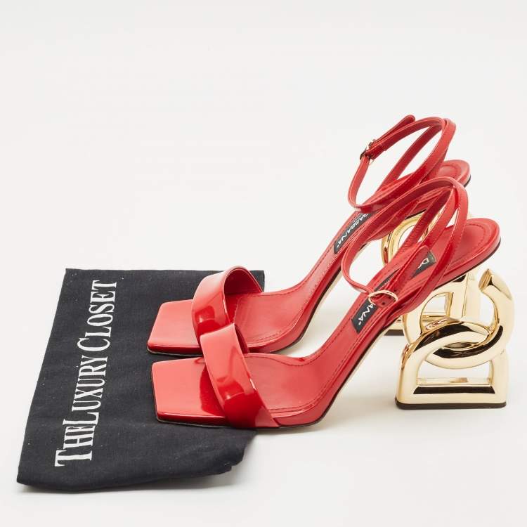 Pre Owned Dolce & Gabbana Red Leather Keira Ankle Strap Sandals Size 40