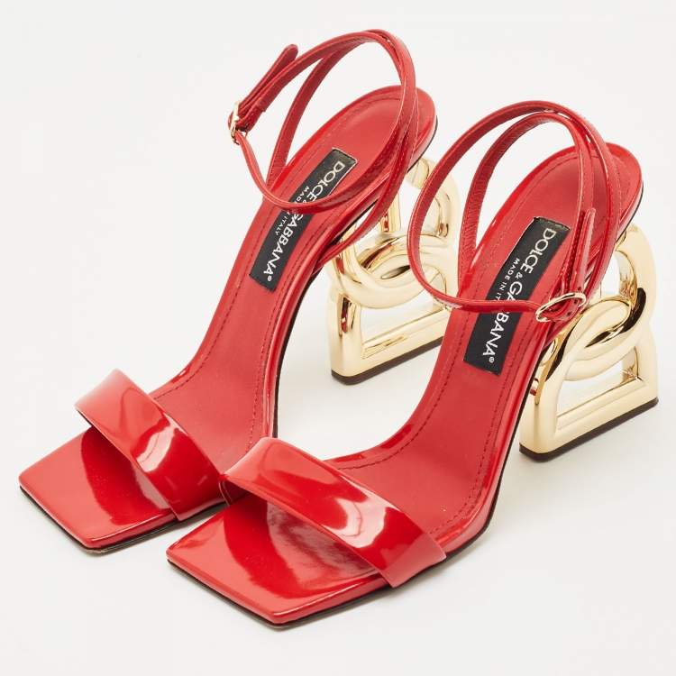 Pre Owned Dolce & Gabbana Red Leather Keira Ankle Strap Sandals Size 40