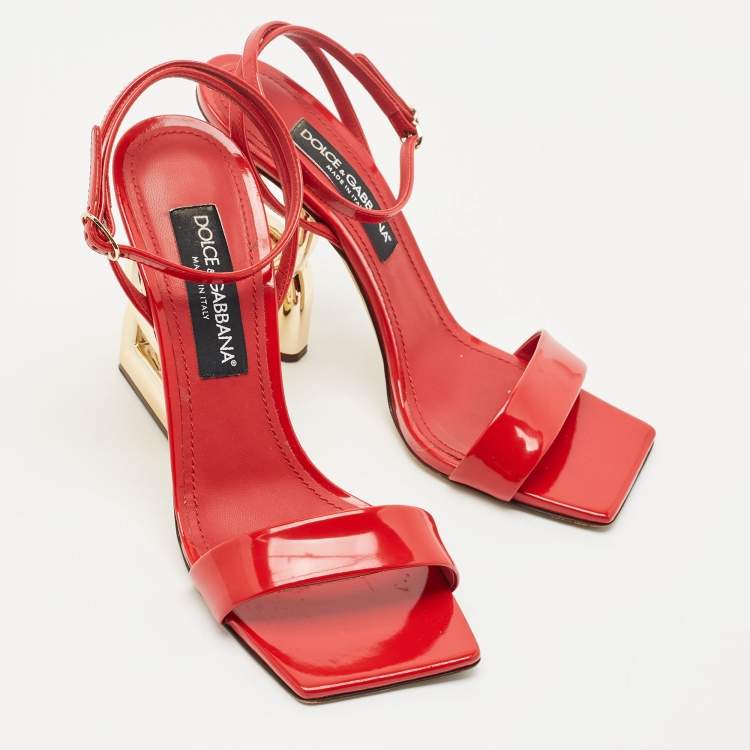 Pre Owned Dolce & Gabbana Red Leather Keira Ankle Strap Sandals Size 40