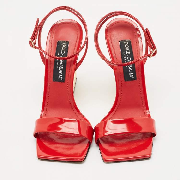 Pre Owned Dolce & Gabbana Red Leather Keira Ankle Strap Sandals Size 40