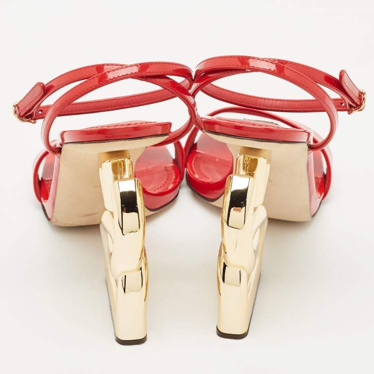 Pre Owned Dolce & Gabbana Red Leather Keira Ankle Strap Sandals Size 40