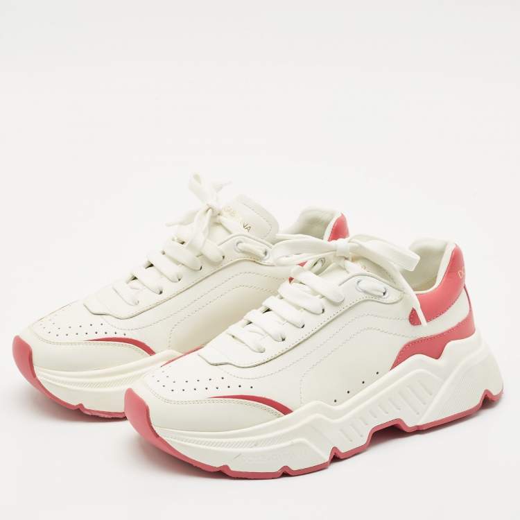 Pre Owned Dolce & Gabbana White/Pink Leather Daymaster Sneakers Size 39