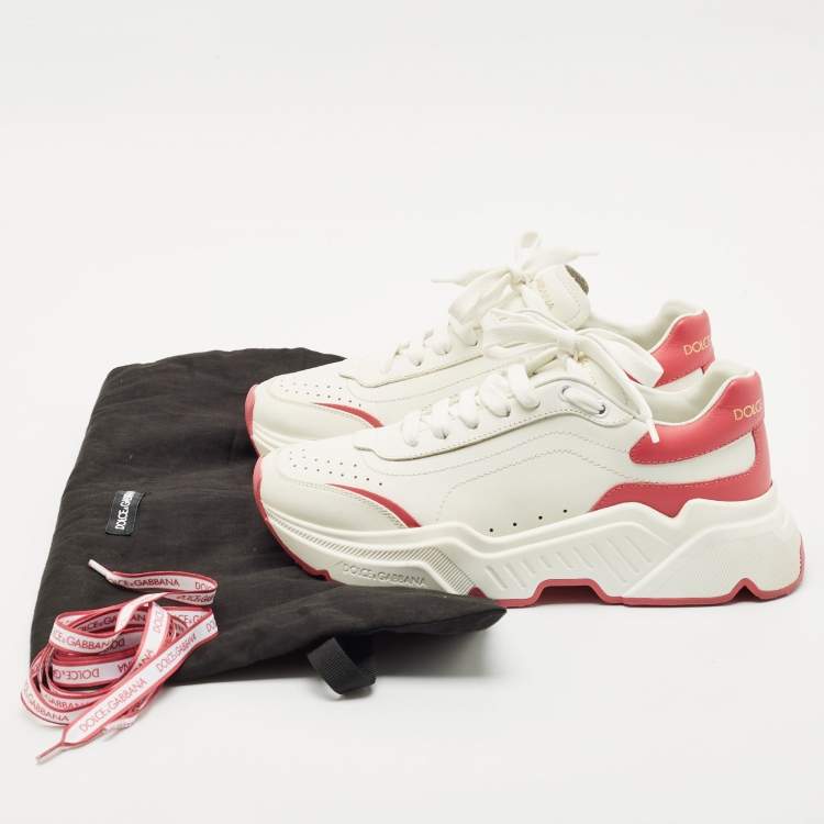 Pre Owned Dolce & Gabbana White/Pink Leather Daymaster Sneakers Size 39