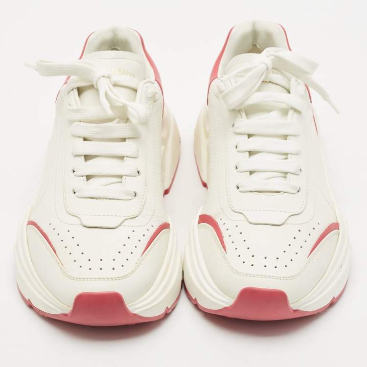 Pre Owned Dolce & Gabbana White/Pink Leather Daymaster Sneakers Size 39