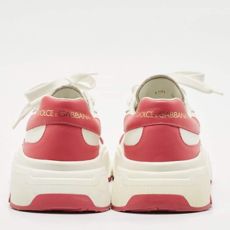 Pre Owned Dolce & Gabbana White/Pink Leather Daymaster Sneakers Size 39